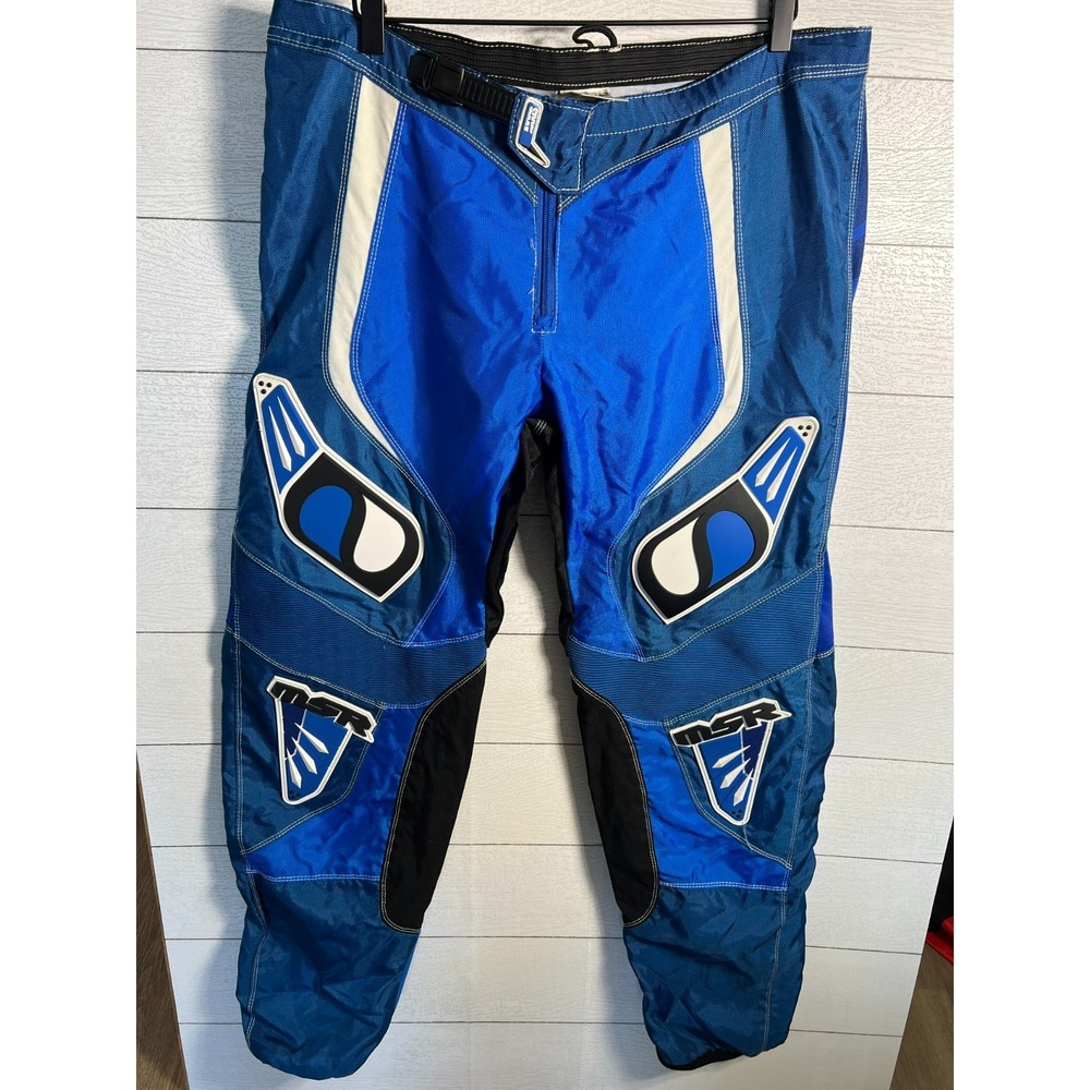 Vintage MSR Axxis Men 40 Motocross Riding Pants Blue White Black Dirt Bike 38x32